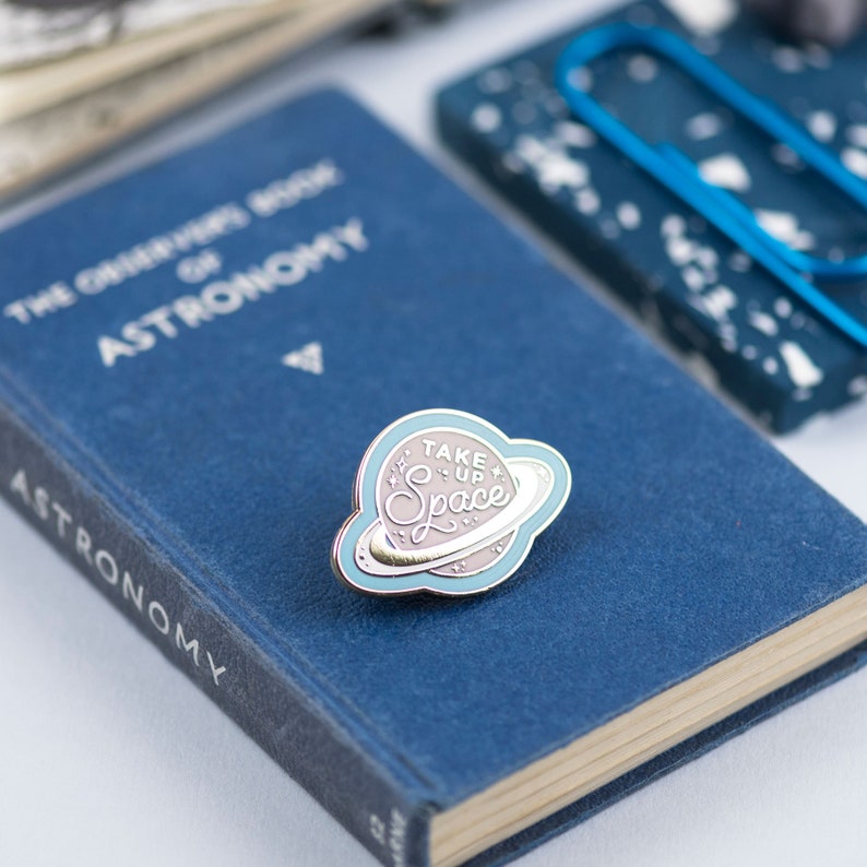 Pastel Take Up Space Enamel Pin Feminist Pin Body Positive Self Care Mental Health Planet Pin
