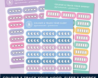 Mood Tracker Stickers - Track Sleep, Mood and Energy - 3 x Sticker Sheets