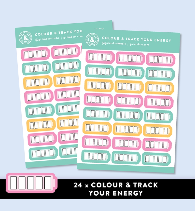 Colour and Track Your Energy Stickers, Tracker Planner Stickers, Health Sticker Sheets image 1