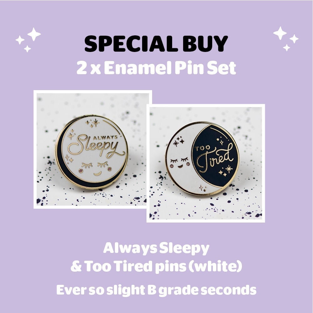 Celestial Moon Pin Set, Always Sleepy and Too Tired Moon Enamel Pins, Slight Seconds B Grade, Special Buy