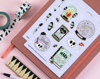 Cute Spooky Self Care Planner Stickers, Magical Vinyl Sticker Sheet