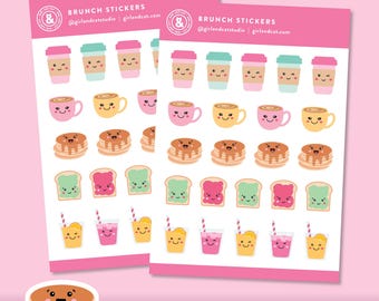 Brunch Planner Stickers, Tea Coffee Breakfast Sticker Sheet
