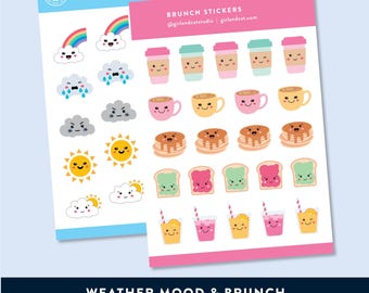 Brunch Stickers and Weather Mood Planner Sticker Bundle - 2 x Sticker Sheets