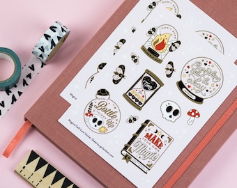 Magical Self Care Sticker Sheet, Pale Pink Planner Stickers, Halloween Witchy Spooky