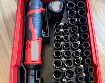 No tools or case!  Packout M12 3/8” ratchet 2457-20 and 49667009 in 48228435 packout! insert USA designed and manufactured! Insert