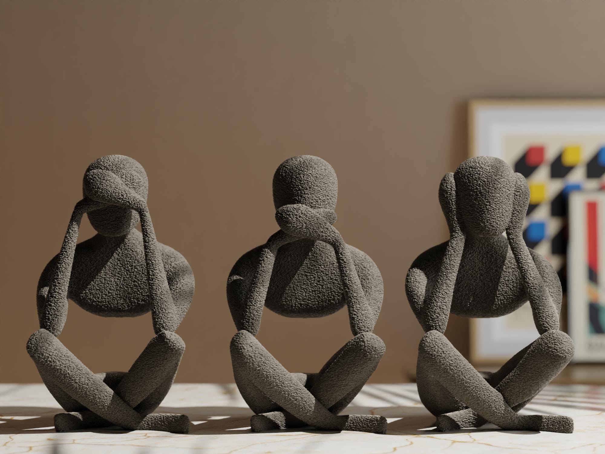 Deko-Figuren „Nichts hören, sehen, sagen“ – modernes Skulpturen-Set – minimalistisches Design für Wohnzimmer, Büro & Geschenkideen