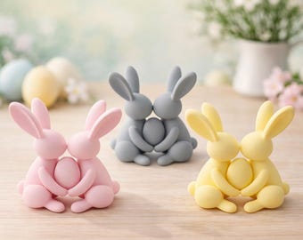 Pareja de conejos de Pascua moderna | Escultura abstracta de conejo | Decoración minimalista de Pascua | Decoración primaveral con acabado mate | Figura decorativa de diseño