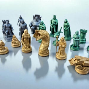 3D Printed Viking Chess Set – Mini to Large Sizes – Grey White – Fantasy Board Game Gift – Custom Chess Pieces