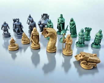 3D Printed Viking Chess Set – Mini to Large Sizes – Grey White – Fantasy Board Game Gift – Custom Chess Pieces