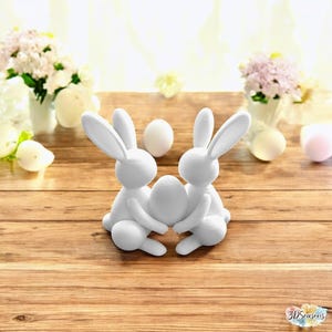 Easter Bunny Couple with Egg – Modern 3D Printed Easter Decoration – Cute Spring Gift Idea – Table Decor – Shelf or Window Display
