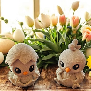 Easter Chick Set – Cute Wooden Figures from 3D Printing | Spring Decor & Gift Idea