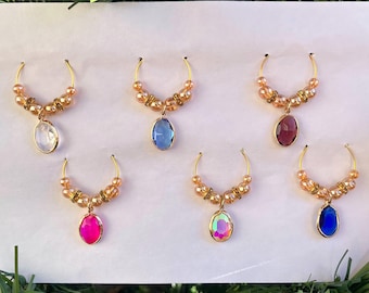 Beaded wine charm sets • gold & silver wine charms • wine glass marker • gifts for her