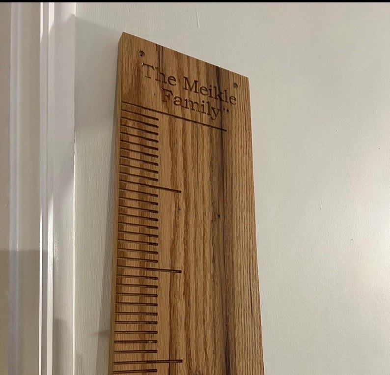 Personalized Solid Oak Height Chart | Engraved Growth Ruler, Kids Decor height chart afbeelding 10