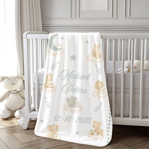 Personalized Baby Blanket: Cotton Animal Design, Custom Name Throw