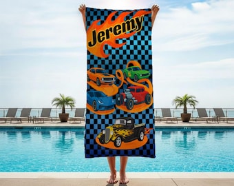 Personalized Racing Car Beach Towel – Sand-Free Velour, Fast Dry