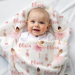 Personalized Ballerina Blanket: Pink Cotton Ballet Throw, Custom Name