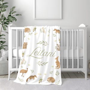 Personalised Australian Animal Baby Blanket Custom Name Cotton Throw for Kids, Toddlers Nursery Décor Customised kids blanket Soft cot throw
