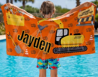 Personalized Construction Towel | Kids Beach, Pool, Bath