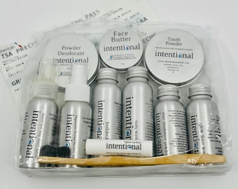 Travel Essential Kit All-natural, TSA-Friendly, Global Travelers, Bed Bug Spray, Shoe Deodorizer, Shampoo, Toothpaste, Face/Body Wash