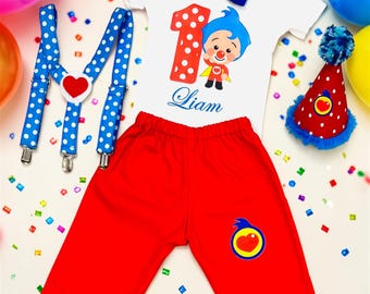 Heart Clown Inspired Outfit, Boys Circus Party Cake Smash 1st Birthday Costume.