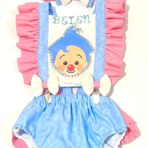 Traje niña Rumper INSPIRADO en Héroe del corazón, Tutú Payaso del Amor, Traje fiesta Niña,Tutu Rosa/Azul, Traje Circo niña