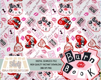 Archivo PNG sin costuras de Burn Book: Diseño de vaso de Chicas pesadas (licencia comercial)
