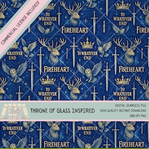 Throne of Glass Digital Seamless Pattern TOG Sarah J Maas Fireheart Tumbler Blanket Craft PNG Romantasy BookTok