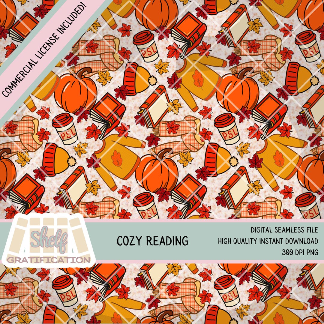 Cozy Fall Digital Seamless Pattern Pumpkin Spice Latte Books Plaid ...