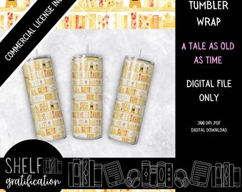 Belle Bookshelf 20 oz Tumbler Wrap: Fairy Tale Princess (Digital File)