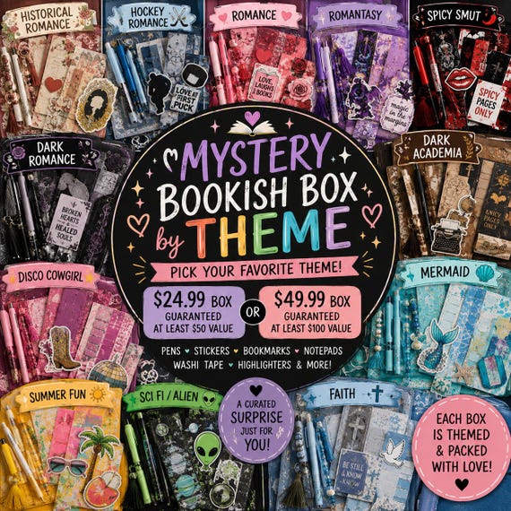 Bookish Mystery Box by Theme, Reader Gift Box, Choose Your Favorite Aesthetic, Stationery Surprise, Book Lover Gift