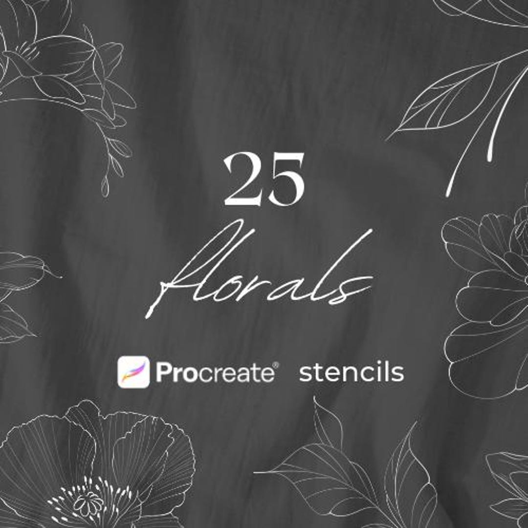 Fine Line Floral Tattoo Stencils | 25 Procreate Stamps (digital ...