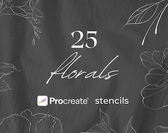 Fine Line Floral Tattoo Stencils | 25 Procreate Stamps (Digital Download)