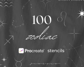 Fine Line Zodiac Tattoo Stencils | 100 Astrology Procreate Stamps (Digital Download)