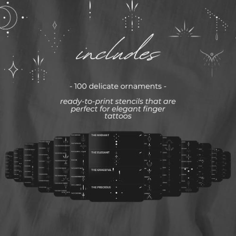 Fine Line Finger Tattoo Stencils | 100 Procreate Ornament Stamps ...