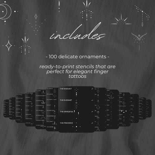 Fine Line Finger Tattoo Stencils | 100 Procreate Ornament Stamps ...