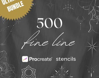 500 Fine Line Tattoo Schablonen | Procreate Pinselset (fertig zum Drucken)