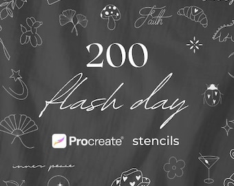 200 Fine Line Tattoo Stencils | Flash Day Procreate Stamps (Digital Download)