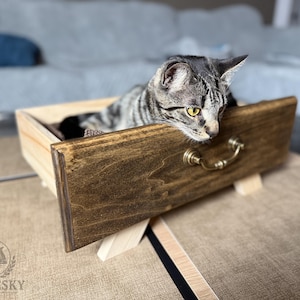 Handmade Rustic Cat Bed: Poplar & Plywood Cat Drawer