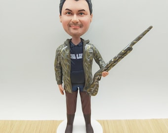 Custom Hunter Bobblehead: Personalized Clay Figurine, Birthday Gift
