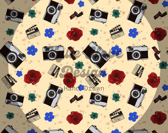 Film Kamera Muster: Handgezeichnetes florales Design (PNG Digital Download)