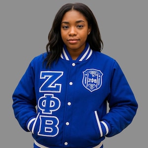 Custom Zeta Phi Beta Sorority Varsity Jacket – Embroidered Greek Letterman Jacket for Women | Personalized Sorority Apparel | Made to Order