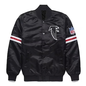 Atlanta Falcons 80s Black Satin Varsity Jacket | NFL Bomber Letterman Jacket for Men & Women | Retro Football Team Jacket | Unisex Fan Gift