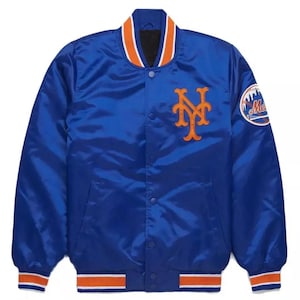 New York Mets Varsity Jacket | Custom Blue Satin MLB Bomber | Baseball Letterman Jacket | Team Varsity Jacket | Personalized Sports Gift