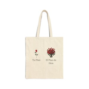 El Plan de Dios Roses Tote Bag, Spanish Faith Tote, Christian Bag, Religious Gift, Biblia Quote Bag, Mujer de Fe Gift, Rose Canvas Tote image 3