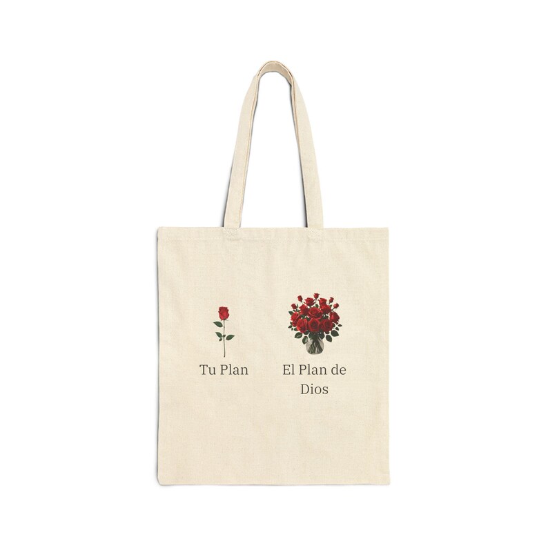 El Plan de Dios Roses Tote Bag, Spanish Faith Tote, Christian Bag, Religious Gift, Biblia Quote Bag, Mujer de Fe Gift, Rose Canvas Tote image 3
