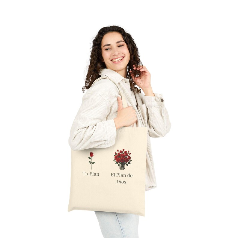El Plan de Dios Roses Tote Bag, Spanish Faith Tote, Christian Bag, Religious Gift, Biblia Quote Bag, Mujer de Fe Gift, Rose Canvas Tote image 5