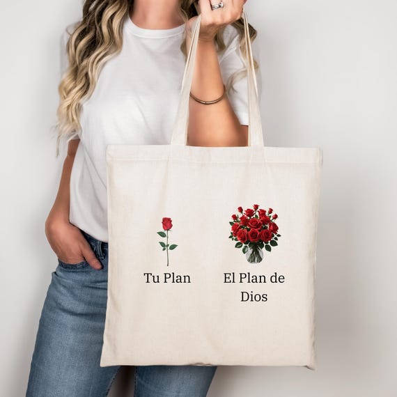 El Plan de Dios Roses Tote Bag, Spanish Faith Tote, Christian Bag, Religious Gift, Biblia Quote Bag, Mujer de Fe Gift, Rose Canvas Tote