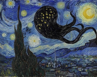 Repainted Starry Night Art Print - Distant Star Visitor (Digital Download)