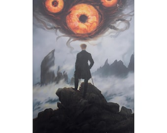 Madness - repintado de Caspar David Wanderer Above the Sea of Fog - Póster en papel mate/brillante