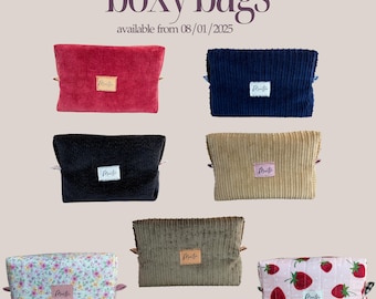 Quilted Corduroy Boxy Bag: Soft Cotton Fabric | Handles and Zipper | Handmade, cosmetic organizer/travel